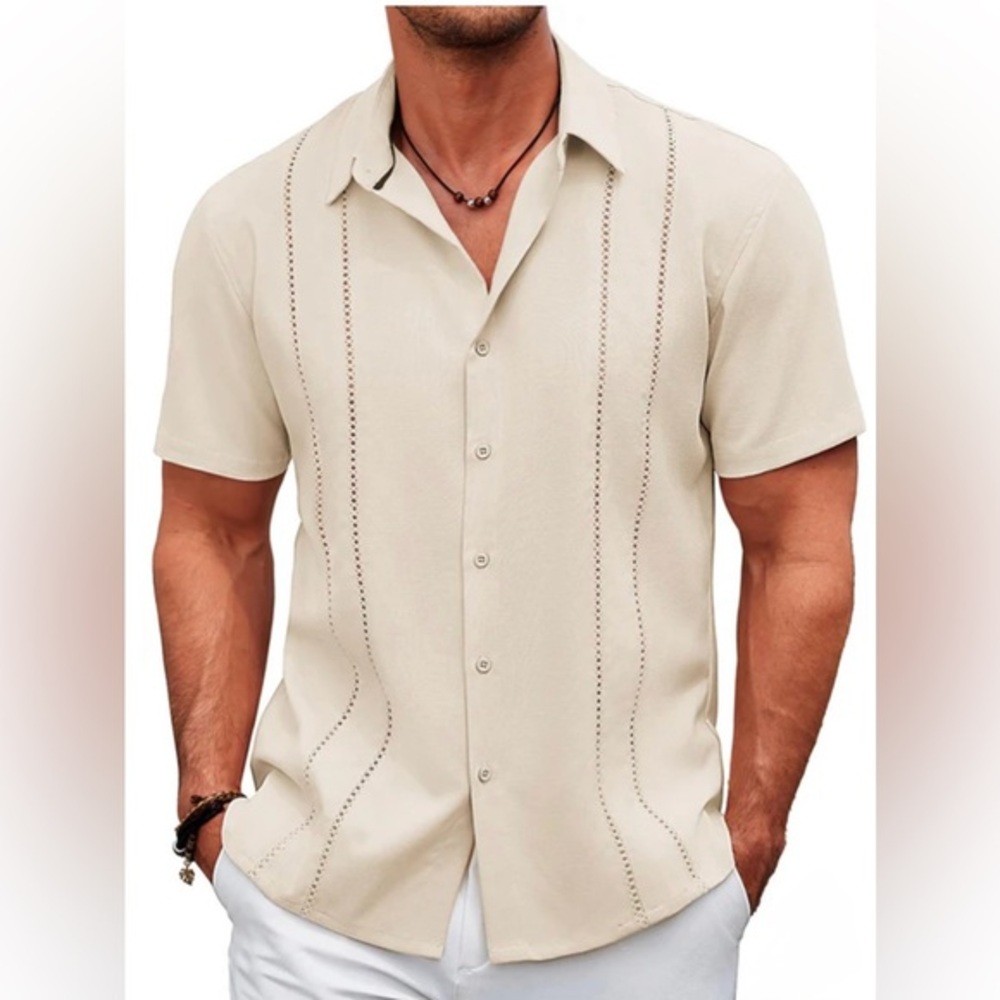 NWT Casual Short Sleeve Lightweight Cuban Guayabera Shirt Light Khaki Size XXL